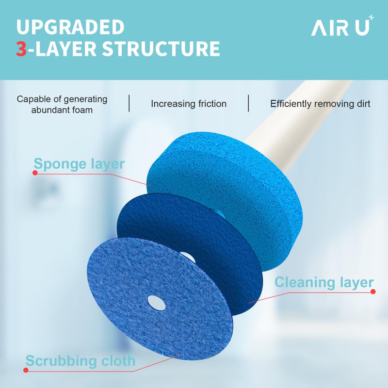 AIR U+ عدد 48 رؤوس فرشاة المرحاض للاستعمال مرة واحدة، عبوات عصا المرحاض لتنظيف المرحاض والحمام - Image 4